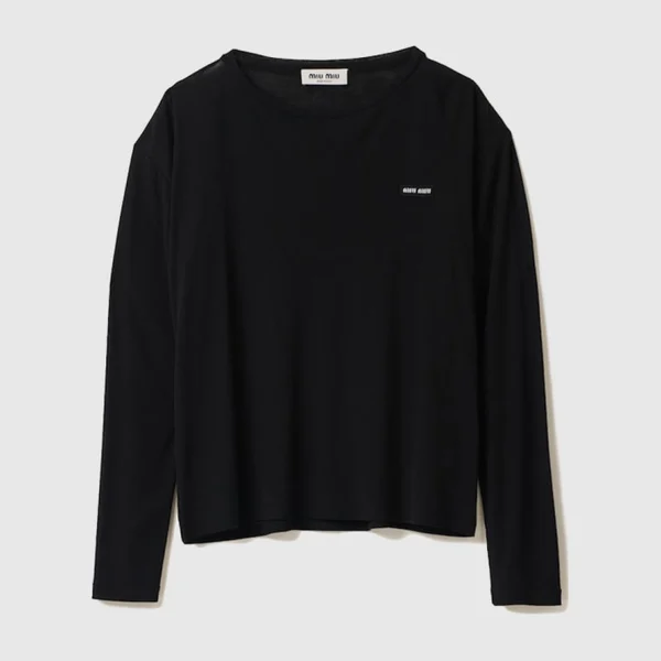 미우미우 벙거지 관련 상품 미우미우 롱 슬리브 립 조직 저지 티셔츠 MJL939